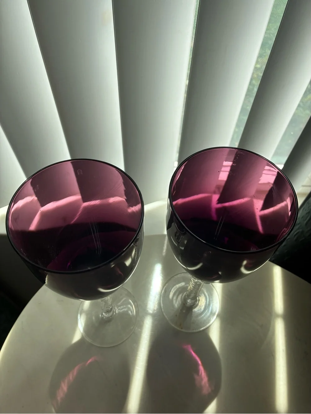 Set of Two Deep Amethyst Stemmed Wine Goblets